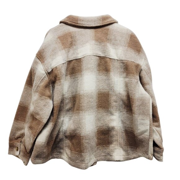 Ava & Viv Womens Plus Size Beige Plaid Button-Up Jacket Size 3X Fleece Lined - Picture 4 of 7